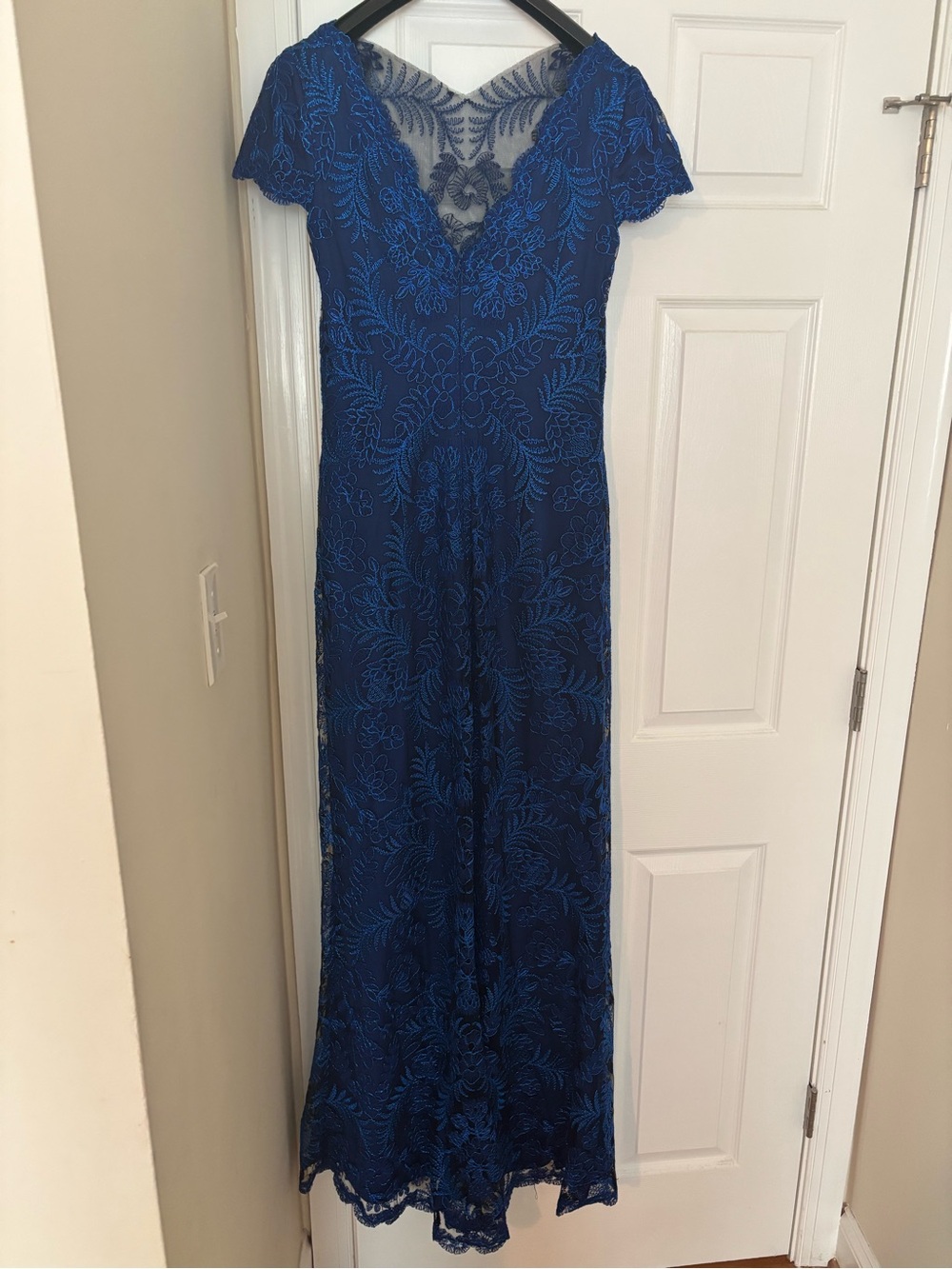 Tadashi Shoji Size 10 Royal Blue Lace V-Neck Evening Gown